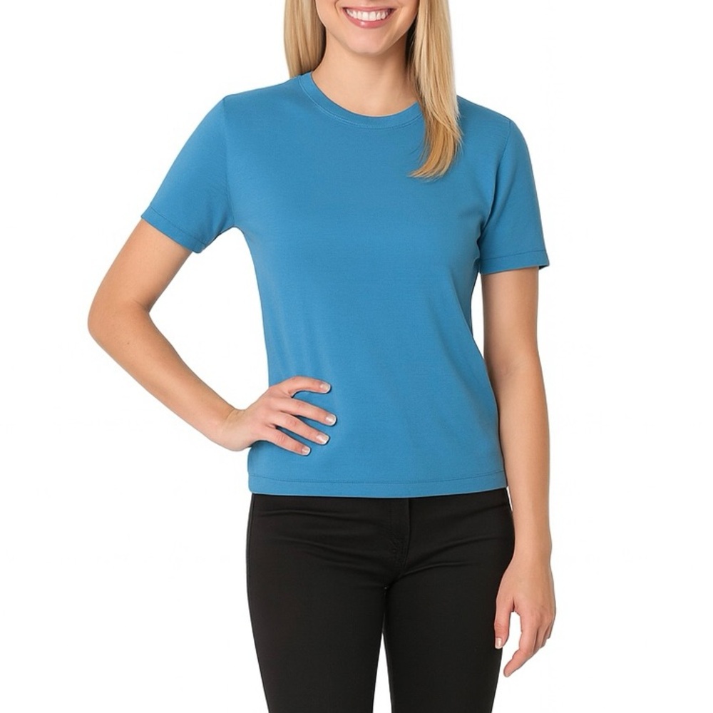 Graff Women’s Blue Soft Knit Cotton Blend Short Sleeve Top – Size M